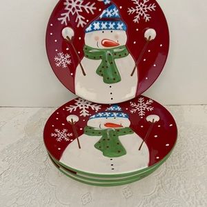 Pier 1 Imports Set Of 4 Jolly Holiday Snowman Plates New